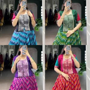 Co-ord Set Lehenga - Tasar Silk with Zari Weaving - Main Product Image